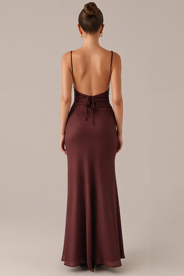 Plum Spaghetti Straps Sheath Formal Dress